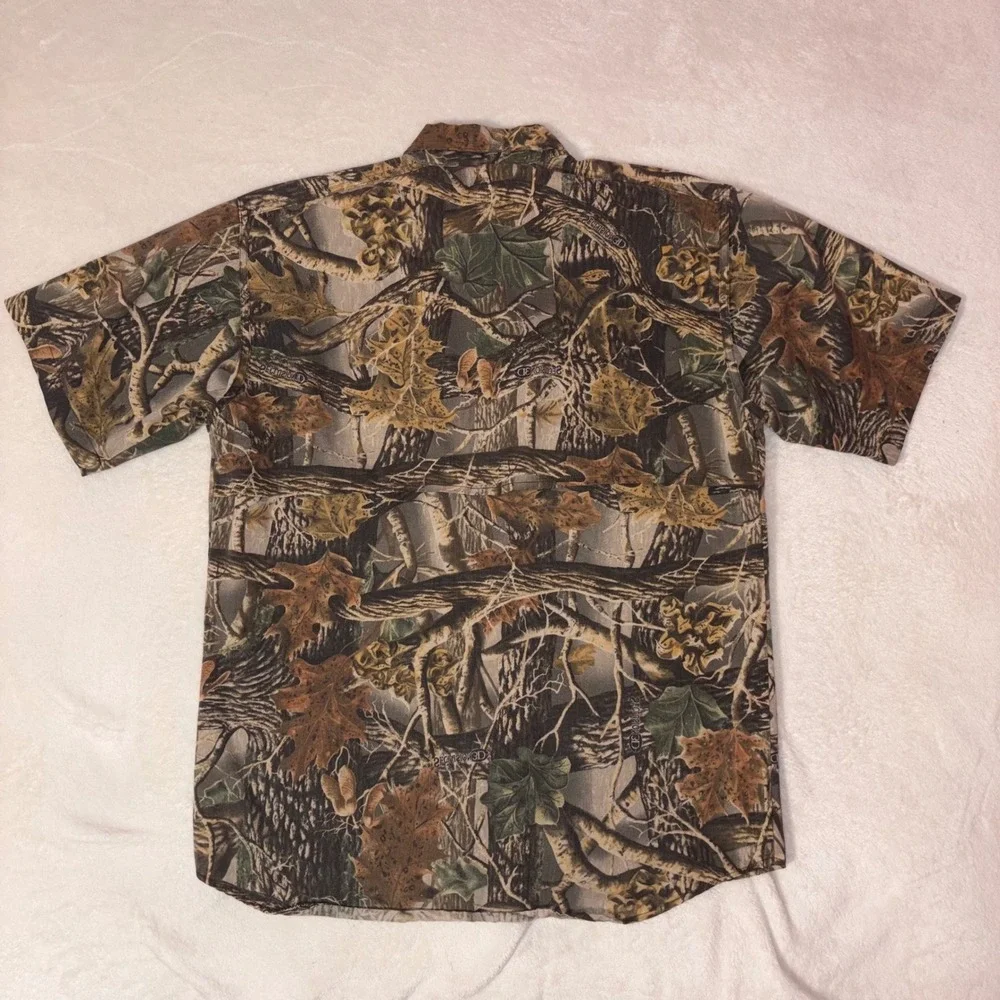 CABELA'S Camo Hunting Shirt Mens M Brown Seclusion 3D Vented Mesh Back Button Up